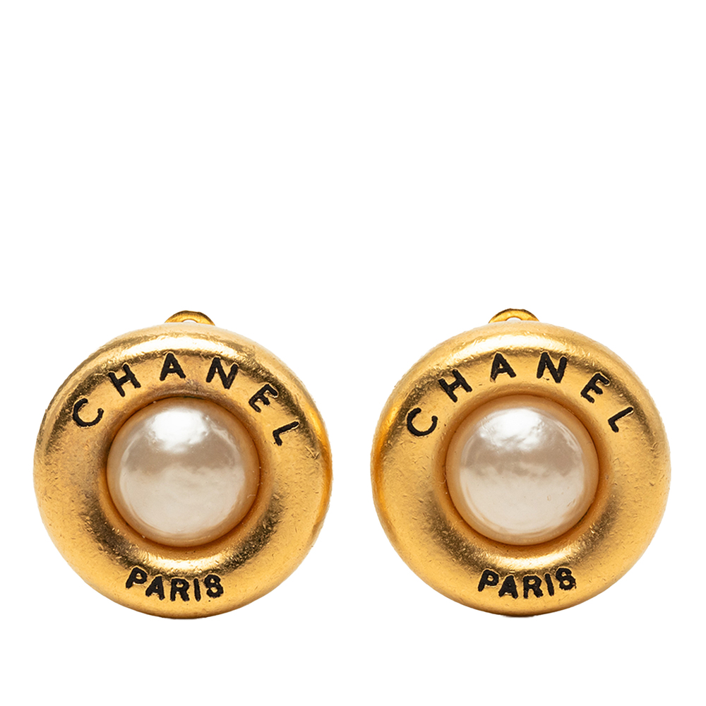 Pre-Loved Chanel Gold Plated Faux Pearl Round Clip On Earrings